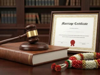 Indian Marriage Registration: Legal Gavel & Happy Couple with Certificate