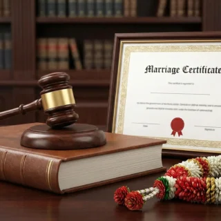 Indian Marriage Registration: Legal Gavel & Happy Couple with Certificate